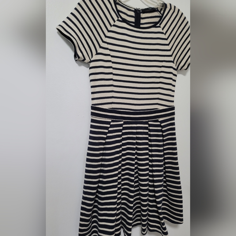 Tibi Blue White Striped Cotton Knit Skater Dress Short Sleeve Size XS - Picture 4 of 12